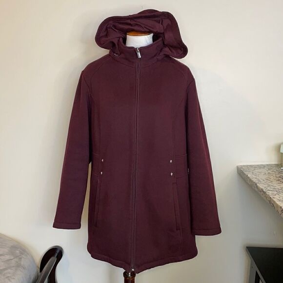 Details INTL Burgundy Full Zip Hooded Jacket w/Detachable Hood (Size: 1X) - Picture 7 of 14